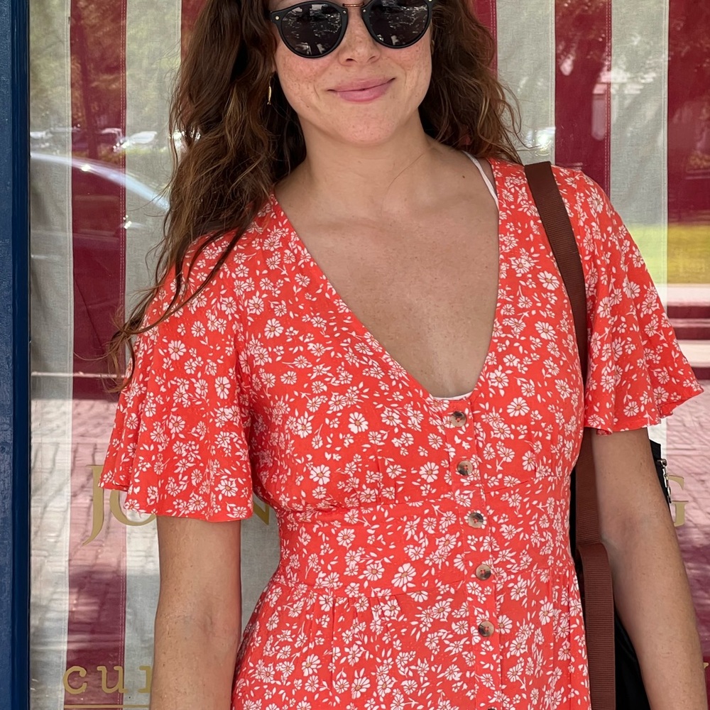 Billabong Orange Floral midi Dress. Worn once.